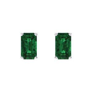 14K White Gold Lab-Grown Emerald Earrings
